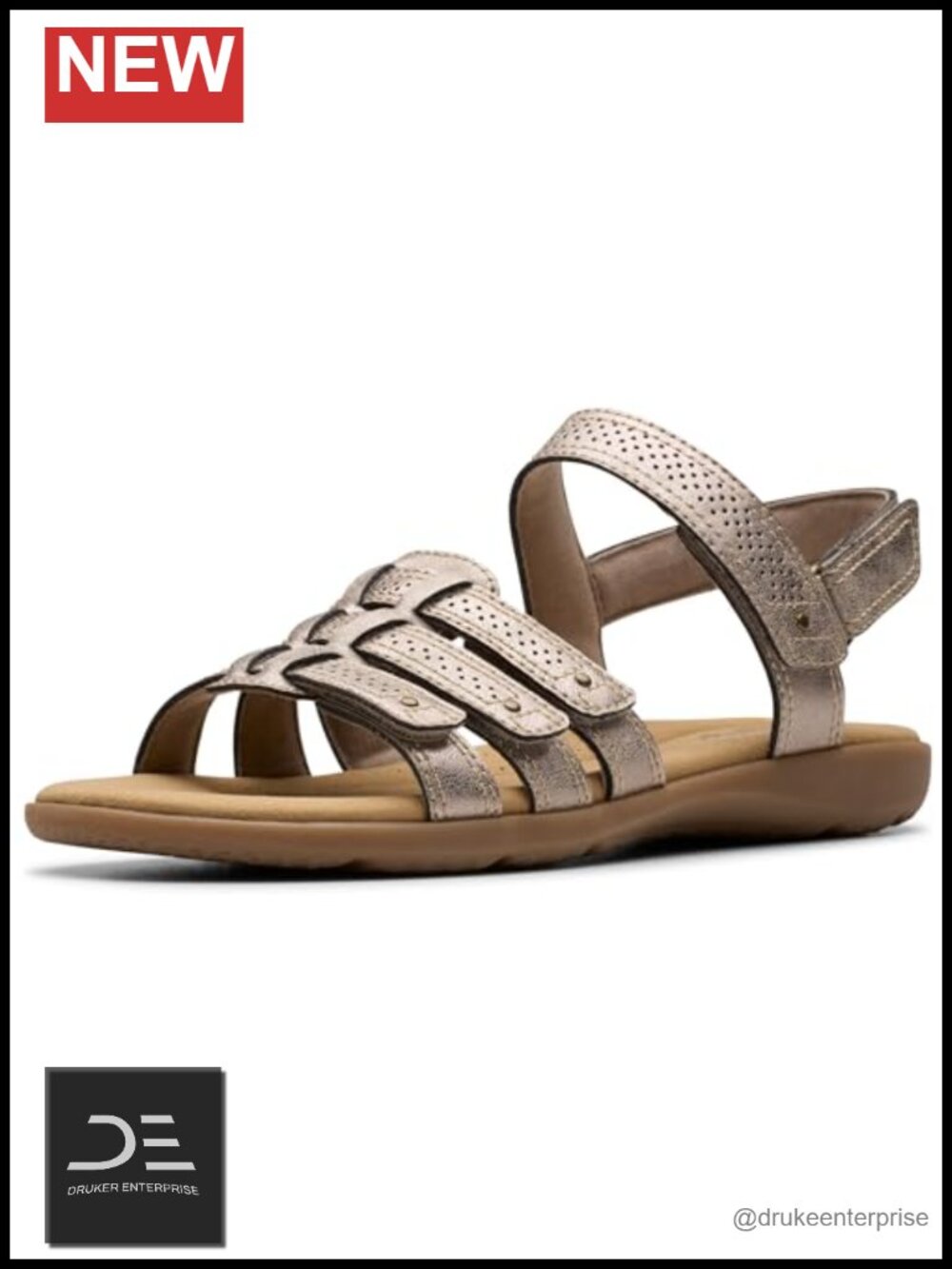 Clarks Women's Elizabelle Kay Leather Flat Sandals with Ankle Strap